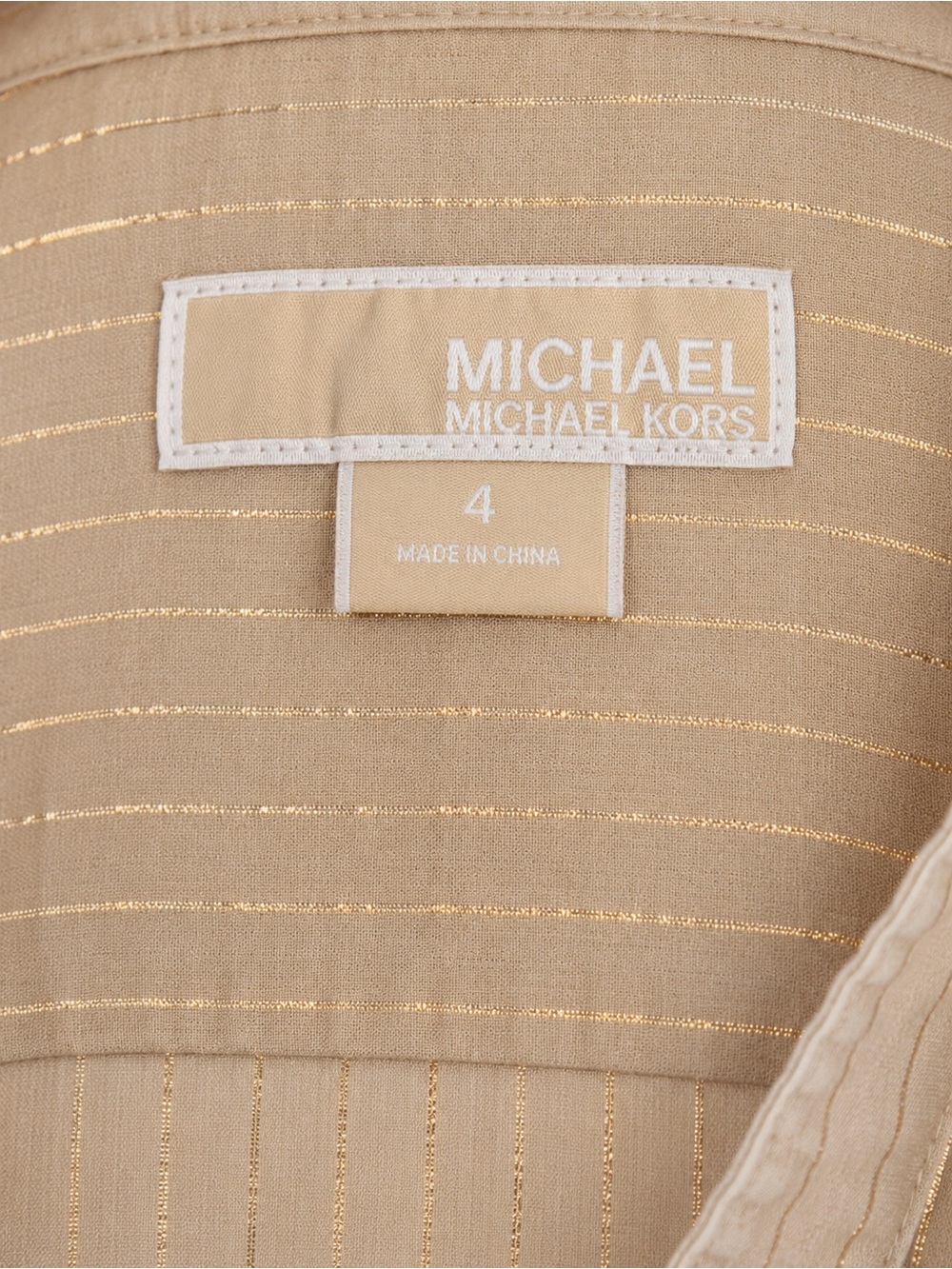 Michael by Michael Kors 🌸 Like NEW 🌸Tan and Metallic Gold Stripe, Women’s Small - Picture 5 of 14